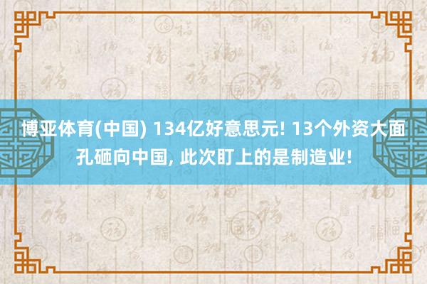 博亚体育(中国) 134亿好意思元! 13个外资大面孔砸向中国， 此次盯上的是制造业!