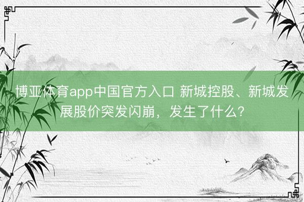 博亚体育app中国官方入口 新城控股、新城发展股价突发闪崩，发生了什么？