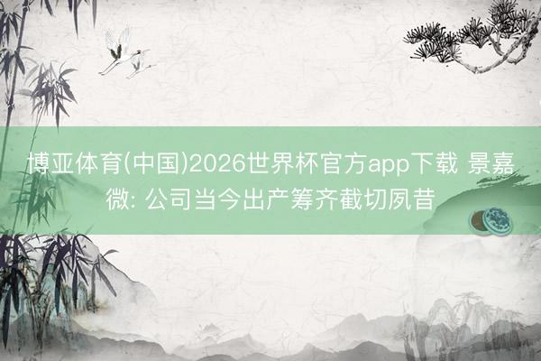 博亚体育(中国)2026世界杯官方app下载 景嘉微: 公司当今出产筹齐截切夙昔